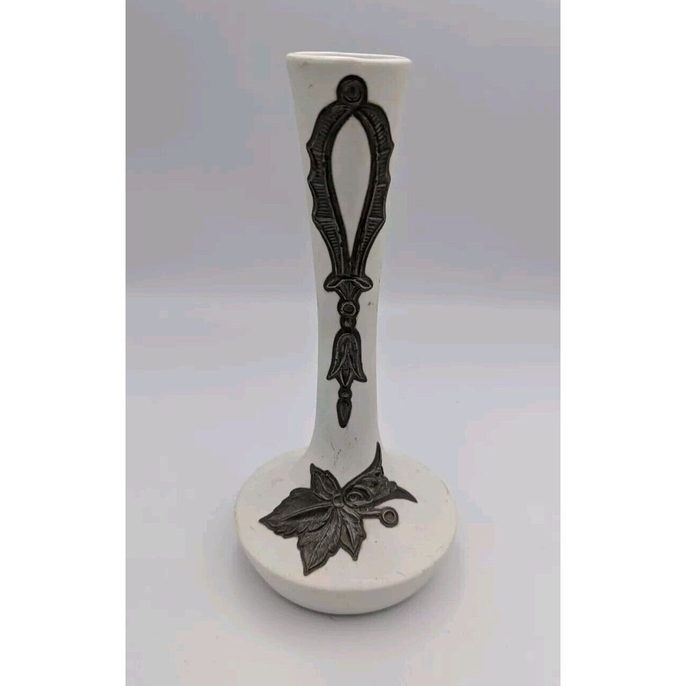 VINTAGE LIMOGES PORCELAIN BUD VASE WITH PURE SILVER‎ OVERLAY - Made In Greece